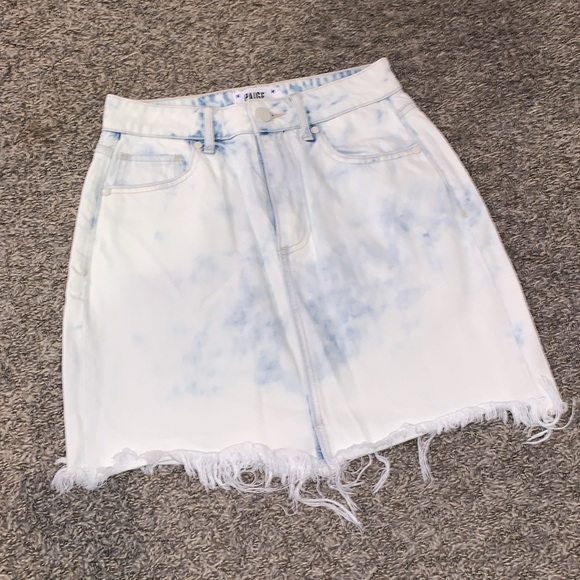 PAIGE Jean Skirt, Distressed Acid Washed Light Wash Denim, Raw Hem, Size 25 - Picture 1 of 15